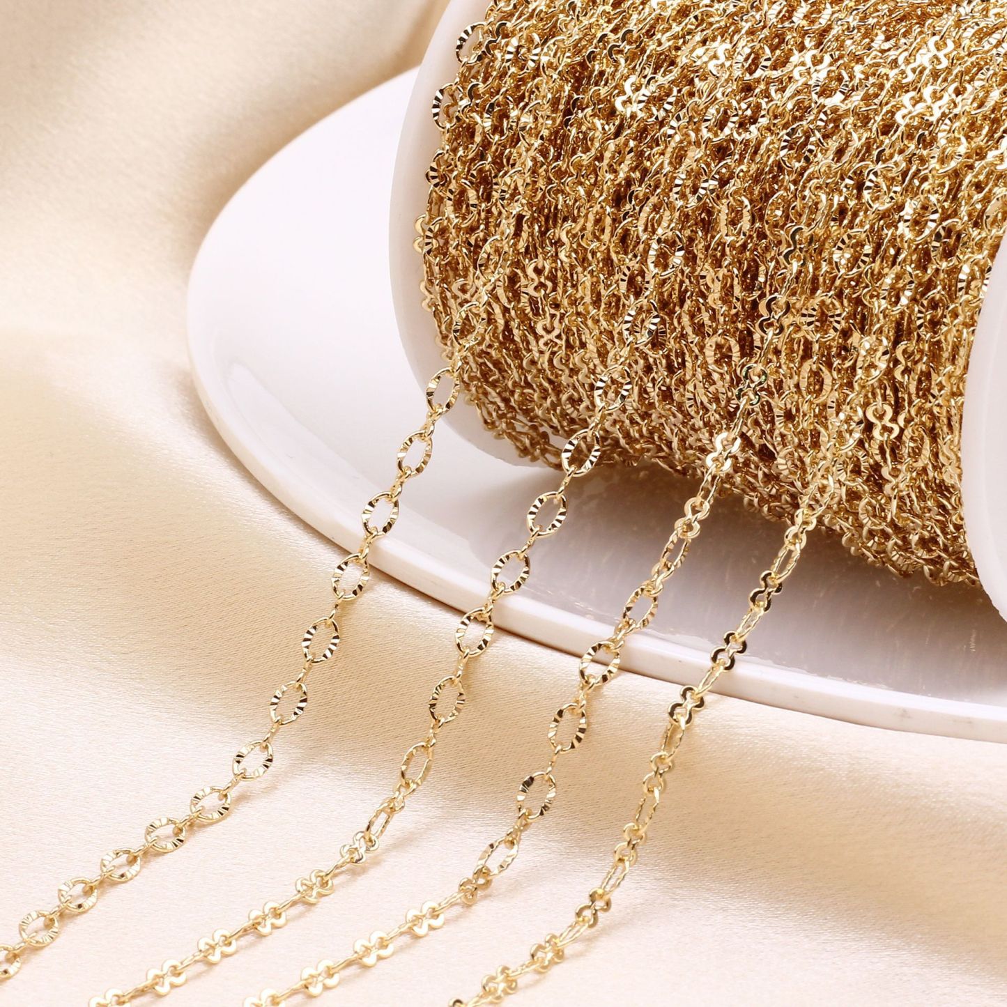 3.5mm Width Knurling Shining Gold Plated Copper Chain 1M