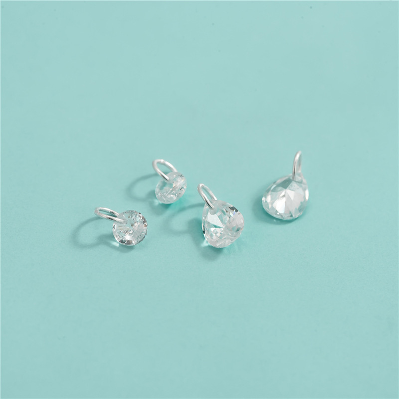 Round and Waterdrop Clear Zircon Charms with 925 Silver Hanging Ring