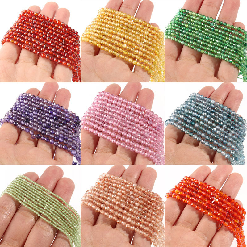 Natural Gemstone Colored Zircon Faced Beads Strand