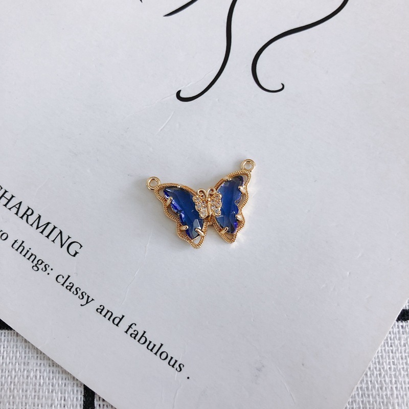 Colored Zircon Butterfly Charm Pendant with Dual Hanging Rings