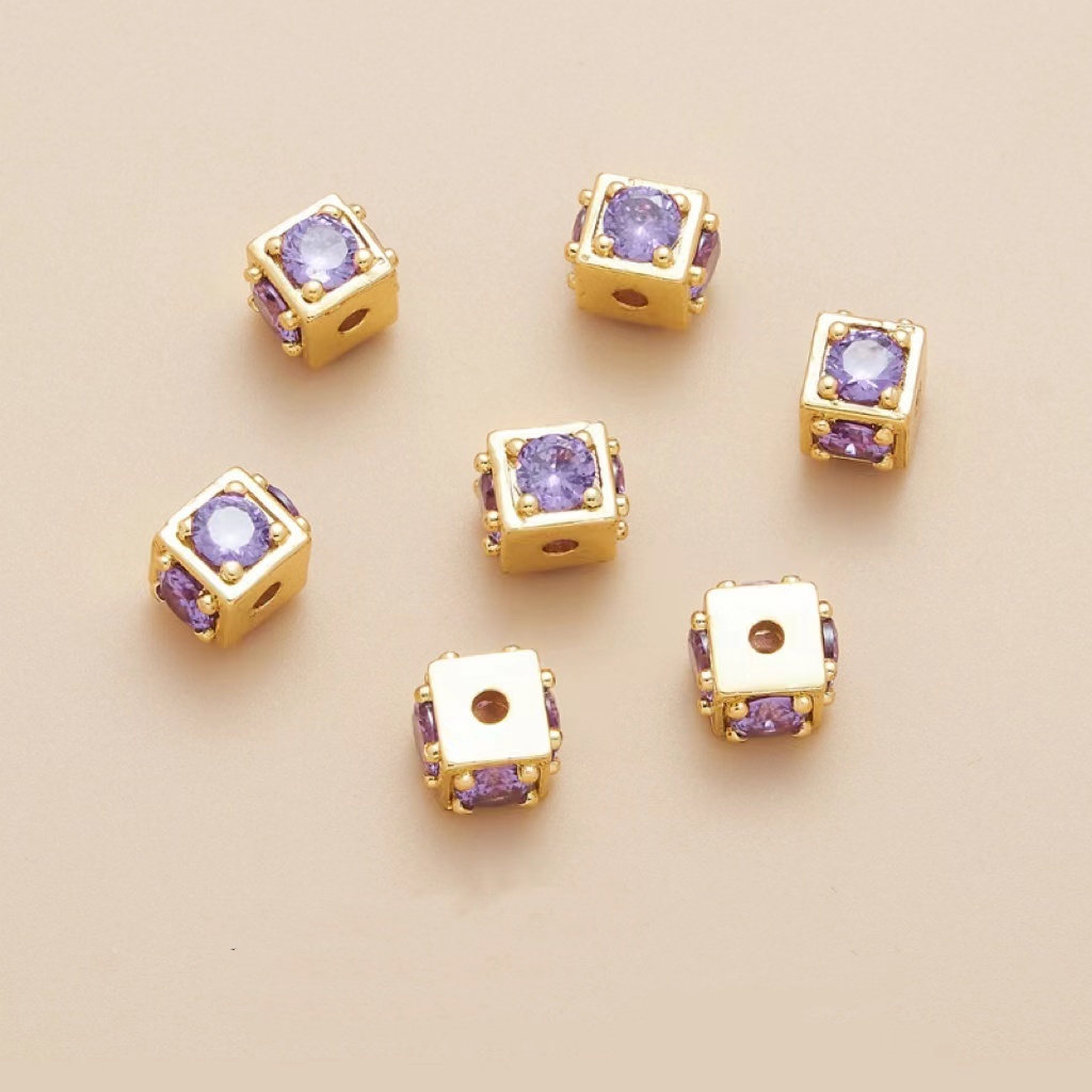 8*8*6mm Zircon Inlaid 14k Gold Plated Cube Spacer Bead Jewelry Charm 
