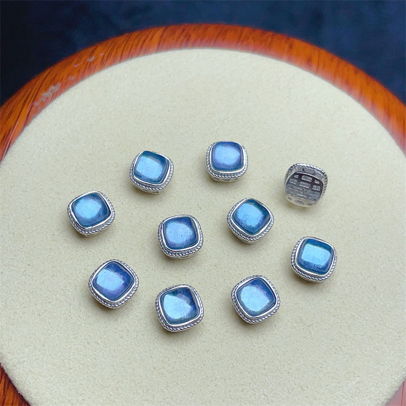 925 Silver Crustification Aquamarine Square Accessory