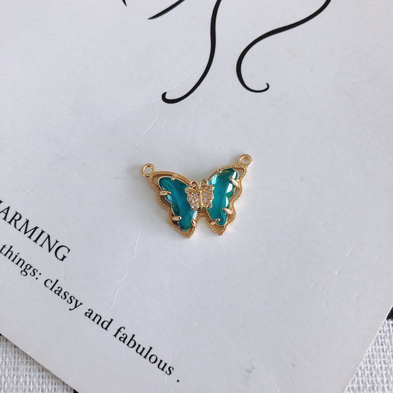 Colored Zircon Butterfly Charm Pendant with Dual Hanging Rings