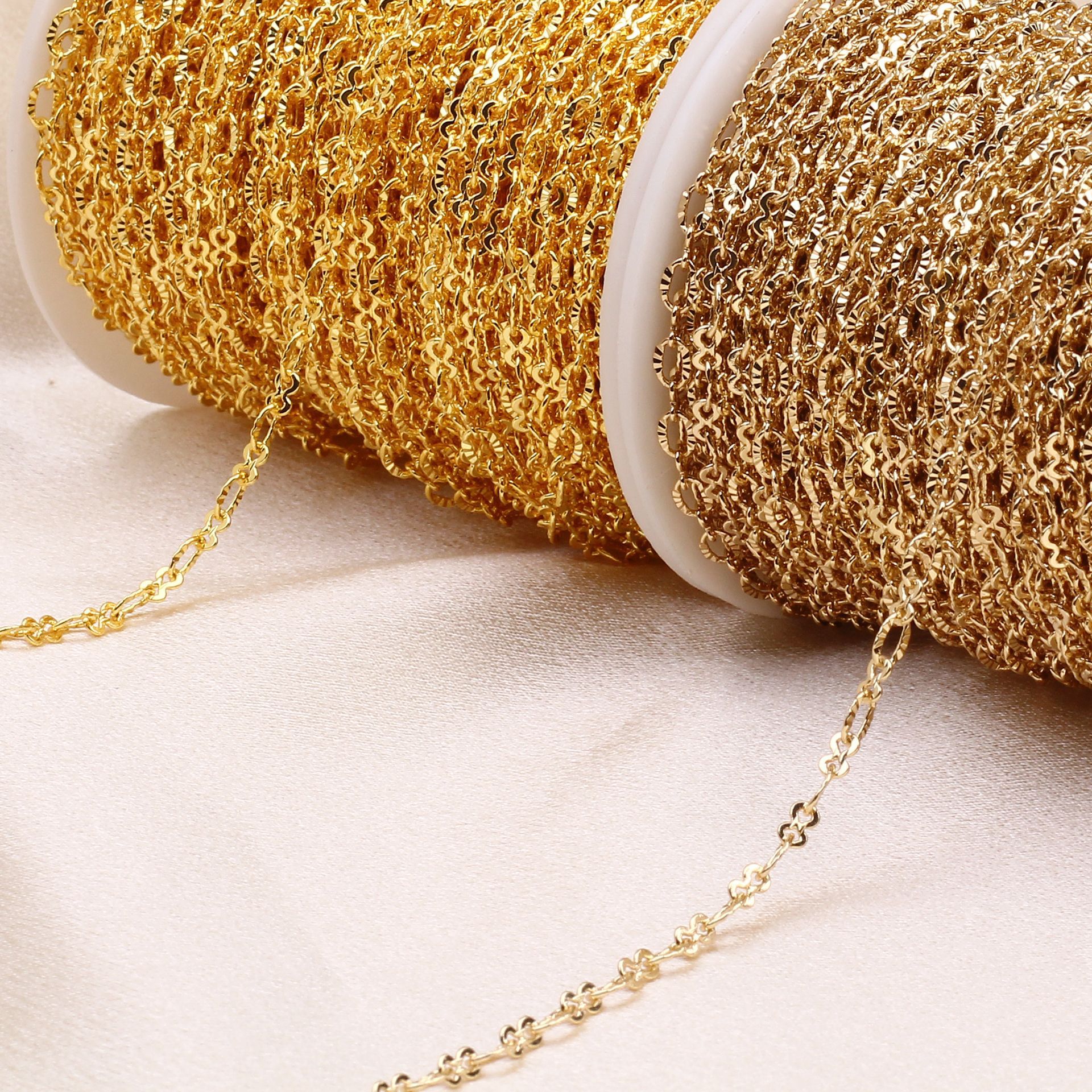 3.5mm Width Knurling Shining Gold Plated Copper Chain 1M