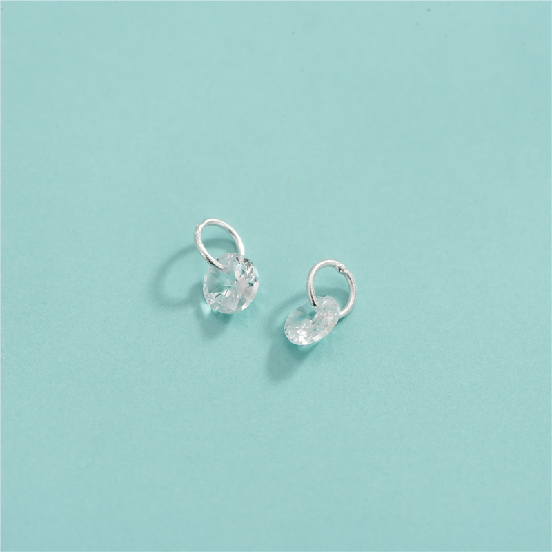 Round and Waterdrop Clear Zircon Charms with 925 Silver Hanging Ring