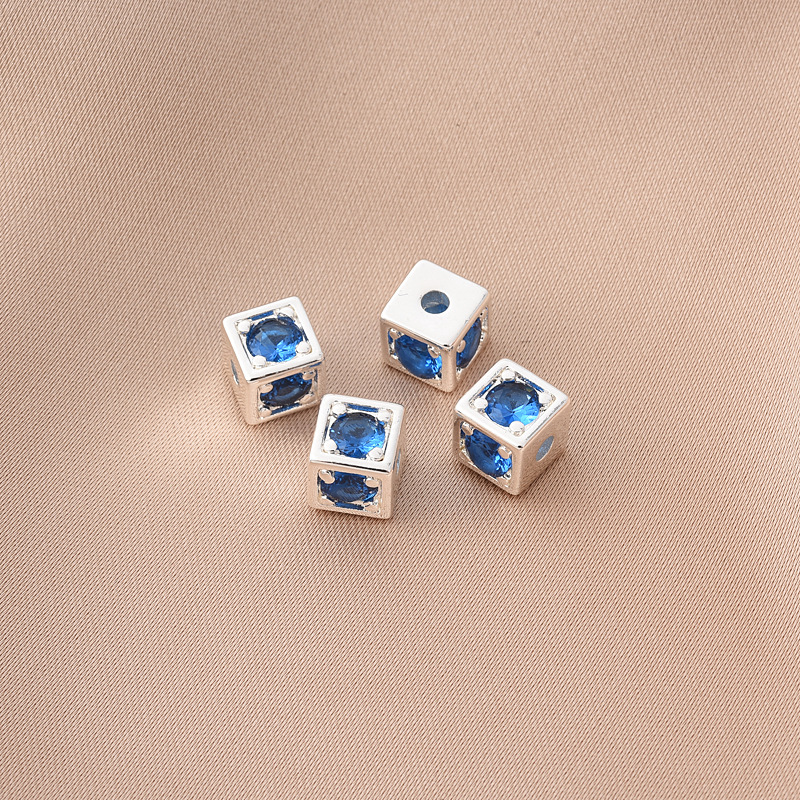 Cubic Zirconia Inlaid 14k Gold Plated Cube Spacer Bead for Jewelry DIY