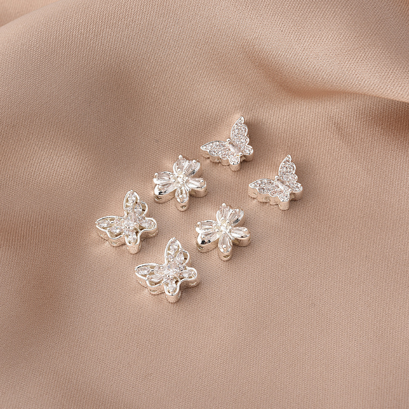 Zircon Inlaid Silver Plated Butterfly Muti Holes Spacer Bead