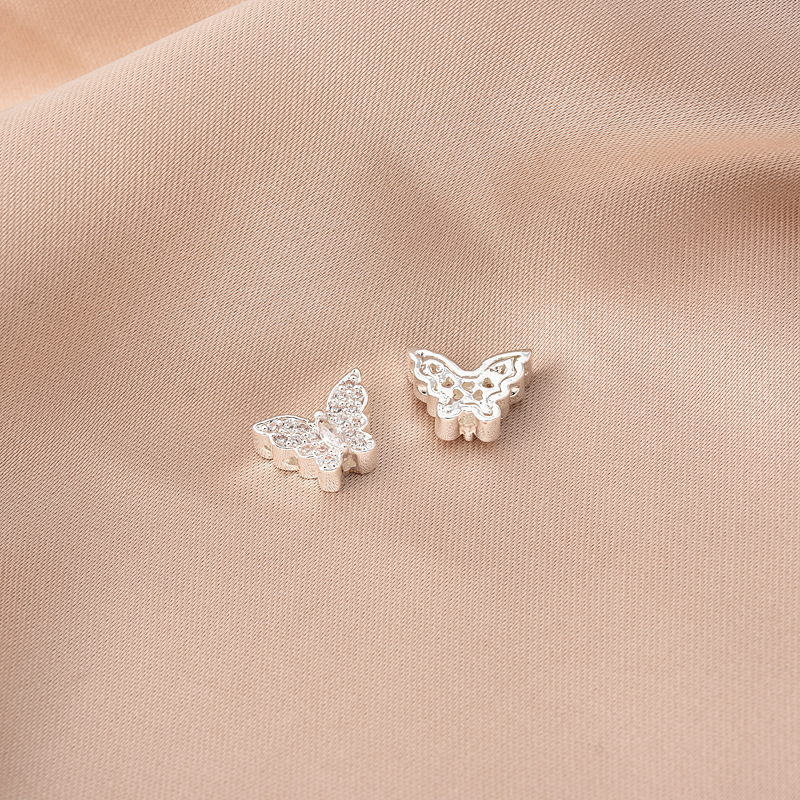 Zircon Inlaid Silver Plated Butterfly Muti Holes Spacer Bead