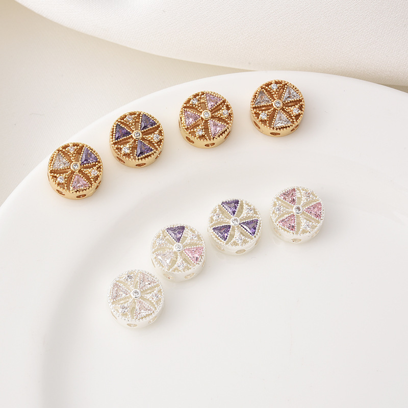 Zircon Inlaid 10mm Round Windmills Gold Plated Silver Plated spacer bead 