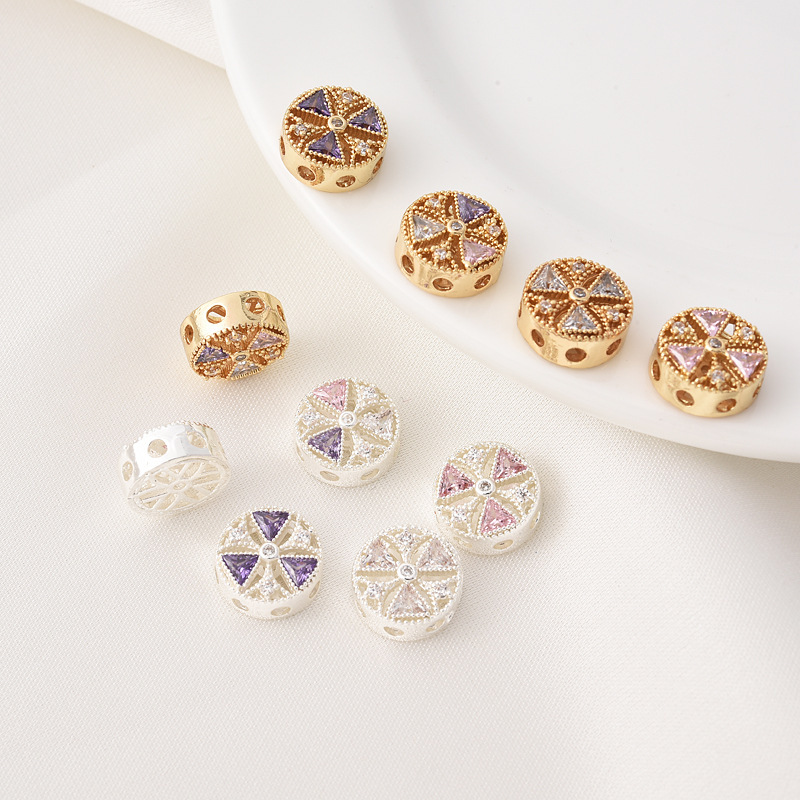 Zircon Inlaid 10mm Round Windmills Gold Plated Silver Plated spacer bead 