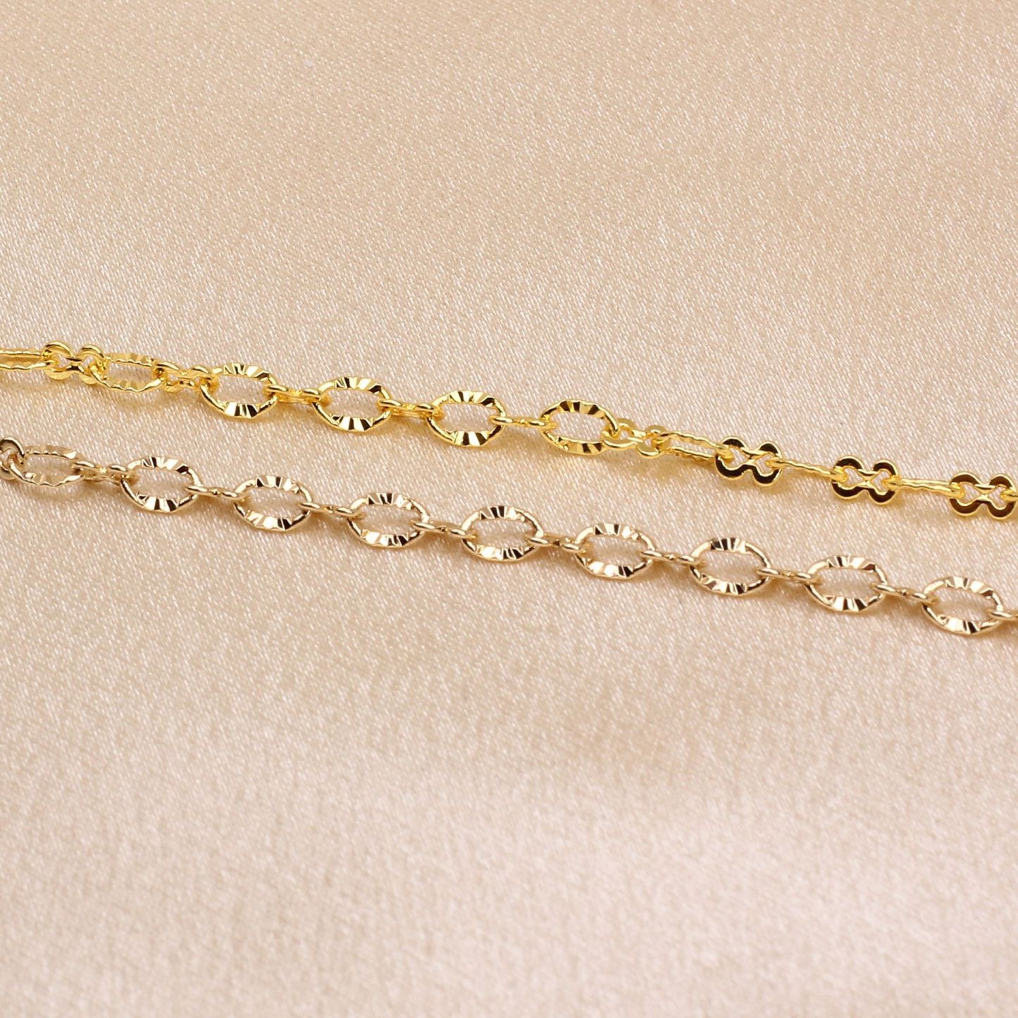 3.5mm Width Knurling Shining Gold Plated Copper Chain 1M