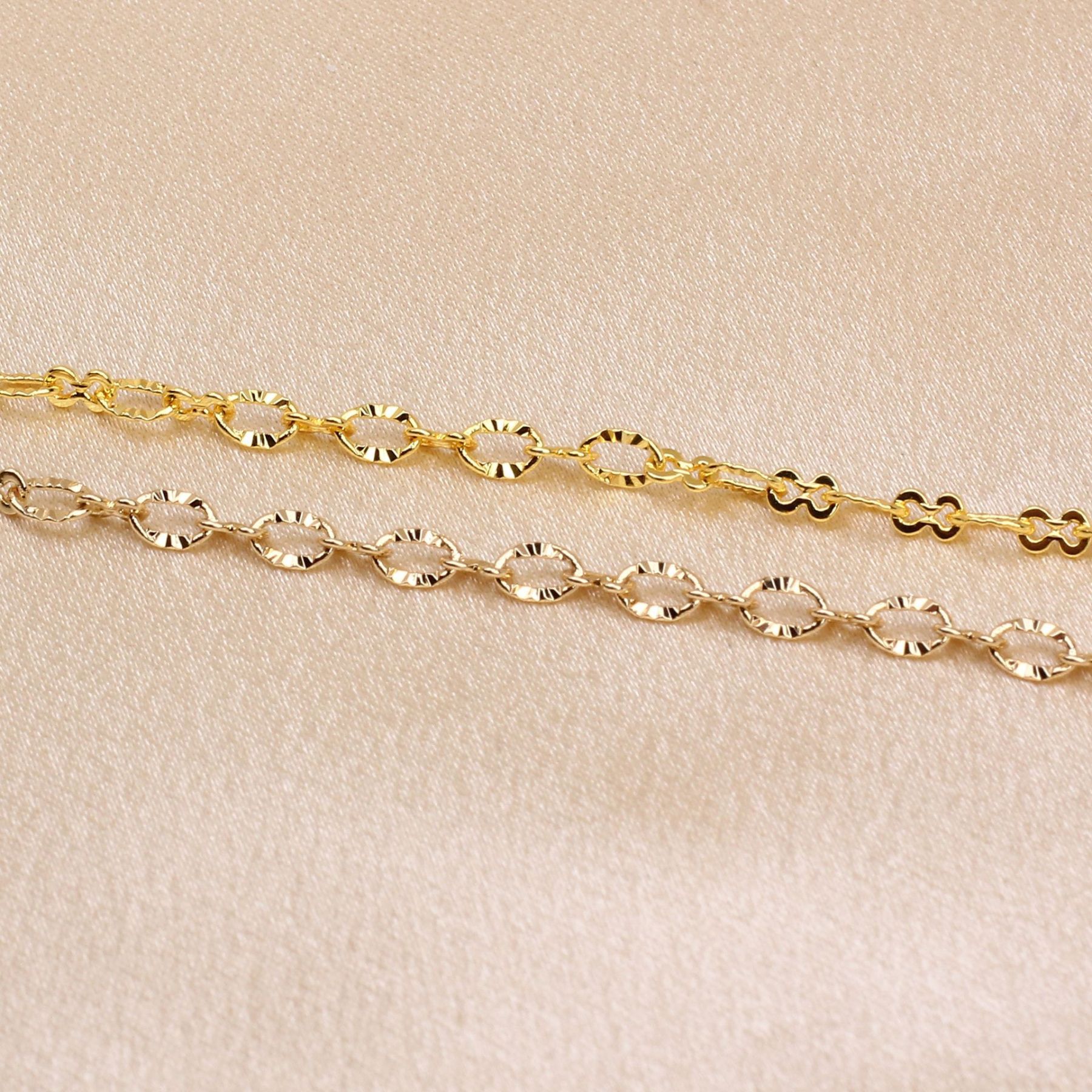 3.5mm Width Knurling Shining Gold Plated Copper Chain 1M