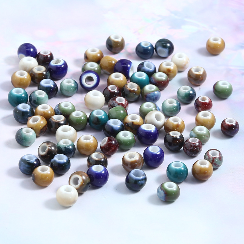 Handmade 6~12mm Flambed Glaze Ceramic Round Beads 100pcs