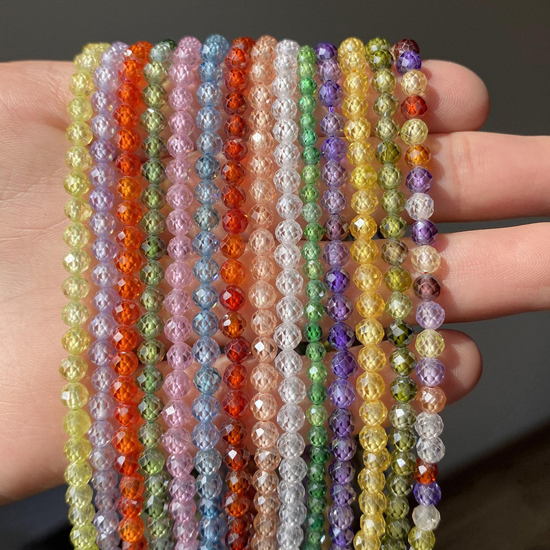 Natural Gemstone Colored Zircon Faced Beads Strand