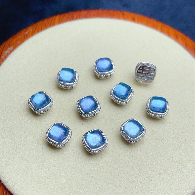 925 Silver Crustification Aquamarine Square Accessory