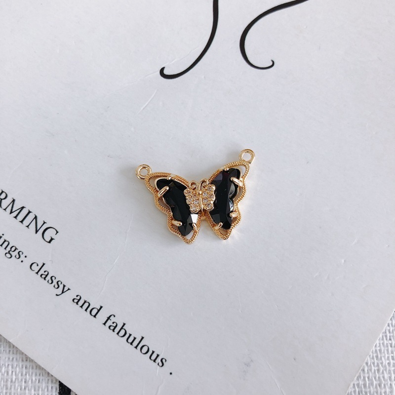 Colored Zircon Butterfly Charm Pendant with Dual Hanging Rings