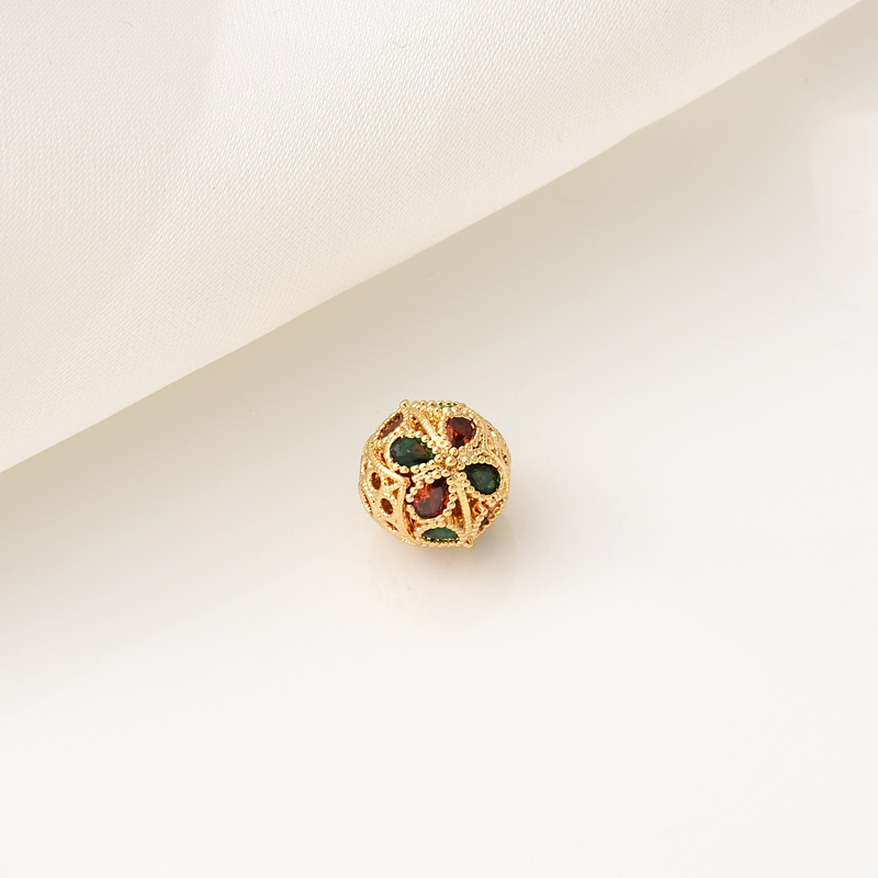 9mm Zircon Inlaid Gold Plated Silver Plated Hollow Ball Bead