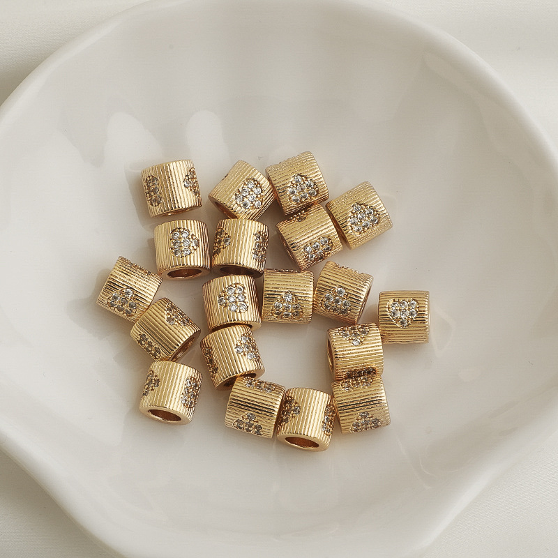 Gold Plated Cubic Zirconia Inlaid Tube Spacer Beads Connector for Jewe