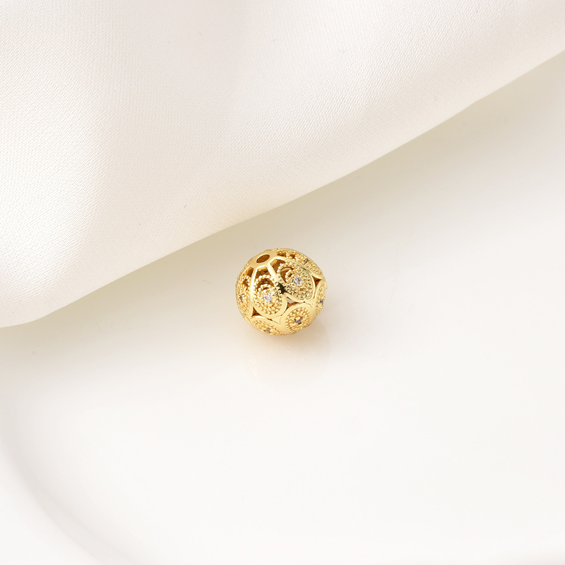 9mm Zircon Inlaid Gold Plated Silver Plated Hollow Ball Bead 