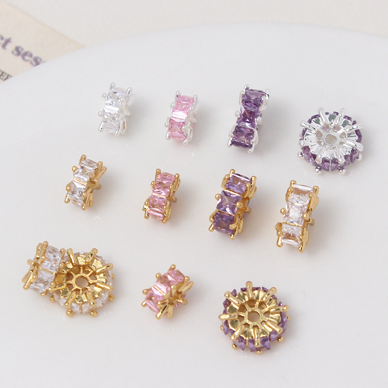 Inlaid Square Zircon Wheel Spacer Bead