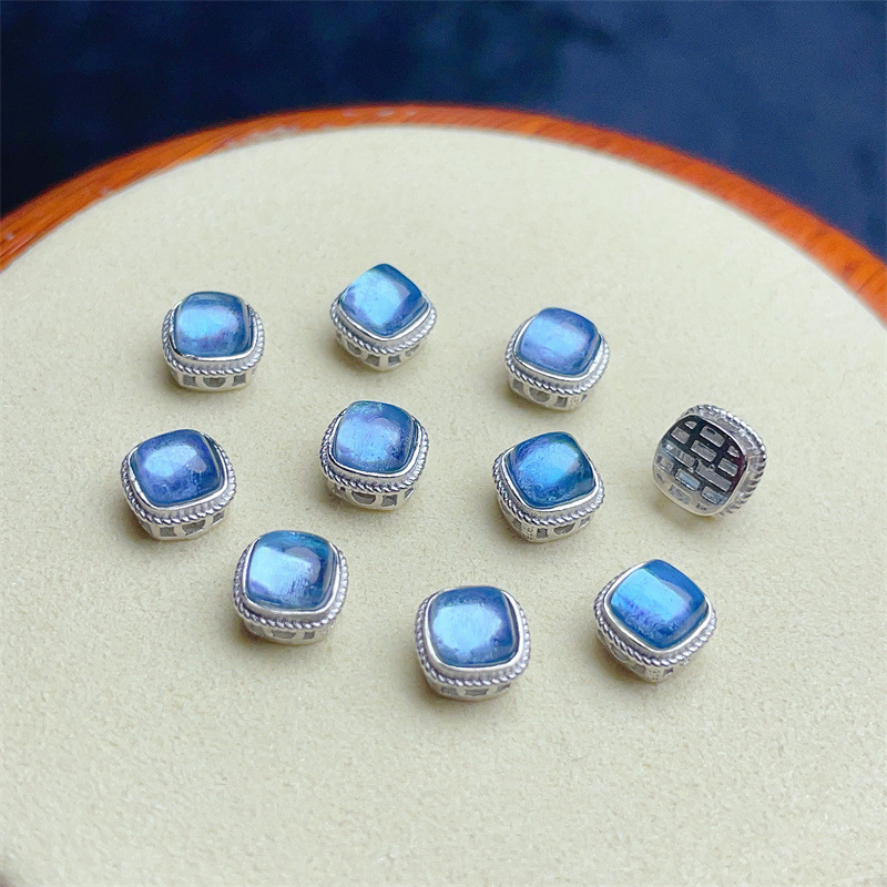 925 Silver Crustification Aquamarine Square Accessory