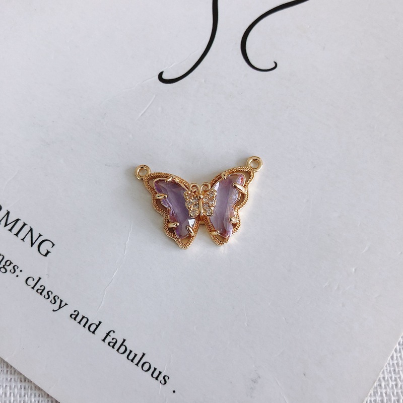 Colored Zircon Butterfly Charm Pendant with Dual Hanging Rings