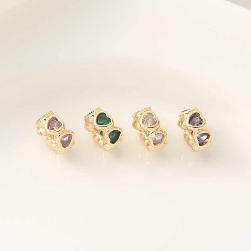 Zircon Inlaid 14k Gold Plated Heart Ring Wheel Bead Spacer Bead