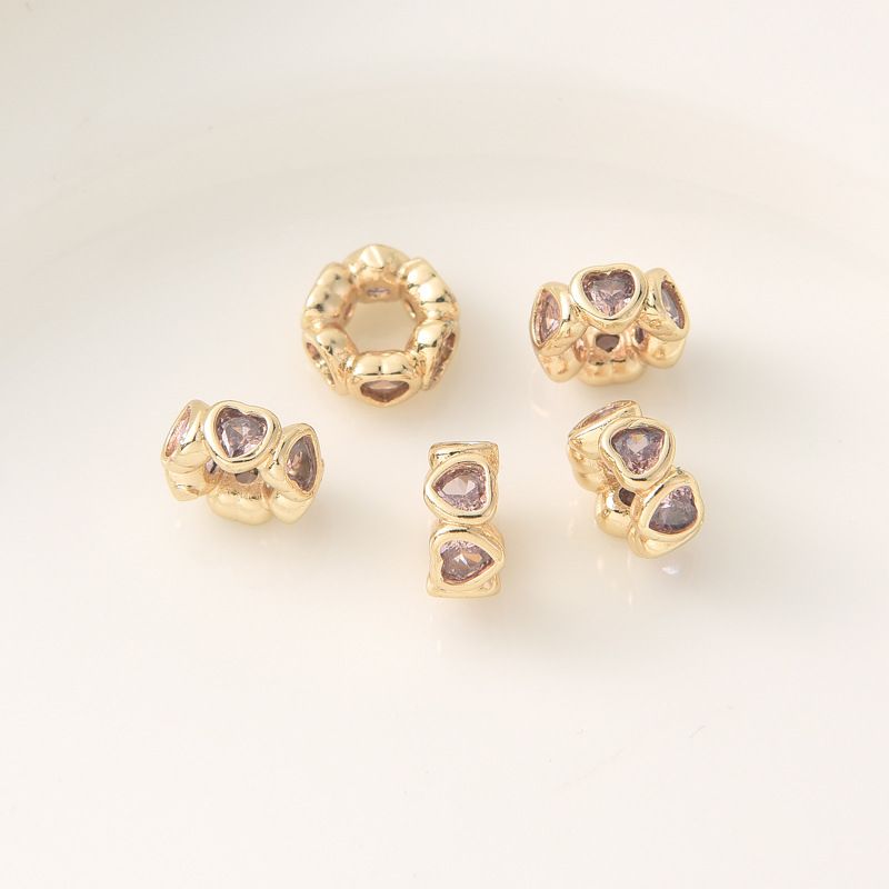 Zircon Inlaid 14k Gold Plated Heart Ring Wheel Bead Spacer Bead