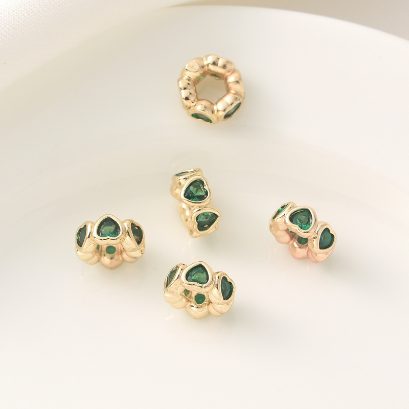Zircon Inlaid 14k Gold Plated Heart Ring Wheel Bead Spacer Bead