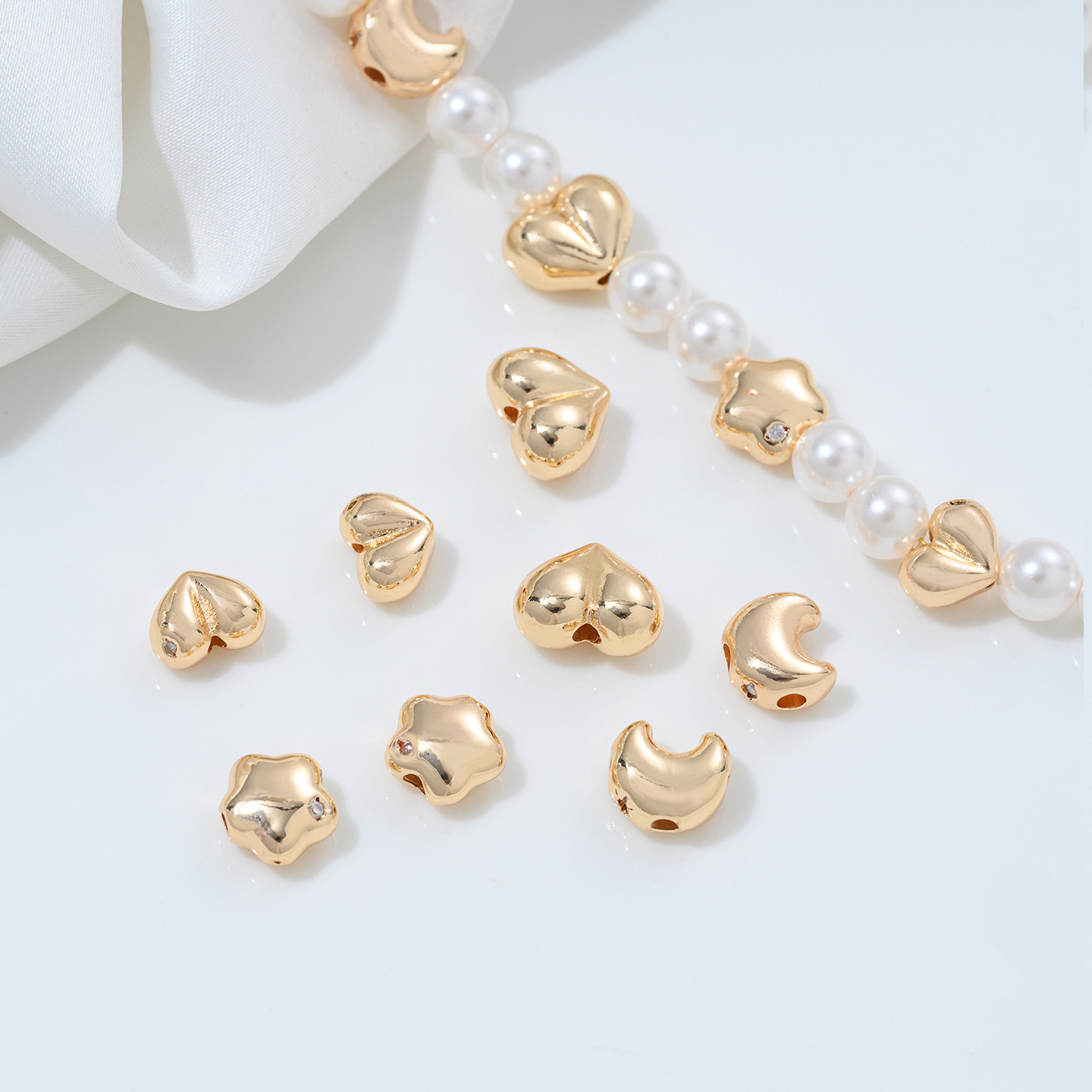Gold Plated Heart Star Moon Spacer Beads Accessory for DIY Multiple Style