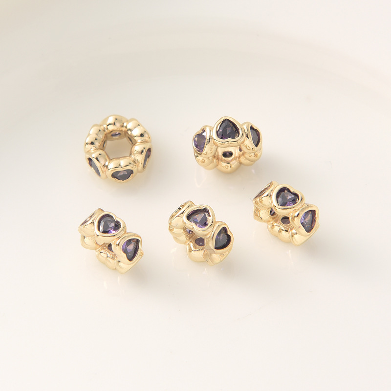 Zircon Inlaid 14k Gold Plated Heart Ring Wheel Bead Spacer Bead