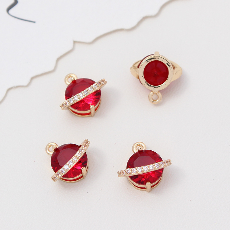 Cubic Zirconia Inlaid Planet Pendant Charms for Jewelry DIY Multiple Colors