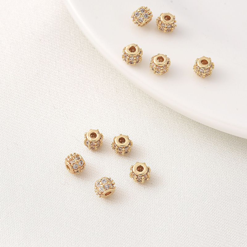 Full White Zircon Inlaid 14K Gold Plated Spacer Bead 4mm