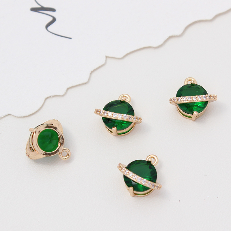 Cubic Zirconia Inlaid Planet Pendant Charms for Jewelry DIY Multiple C