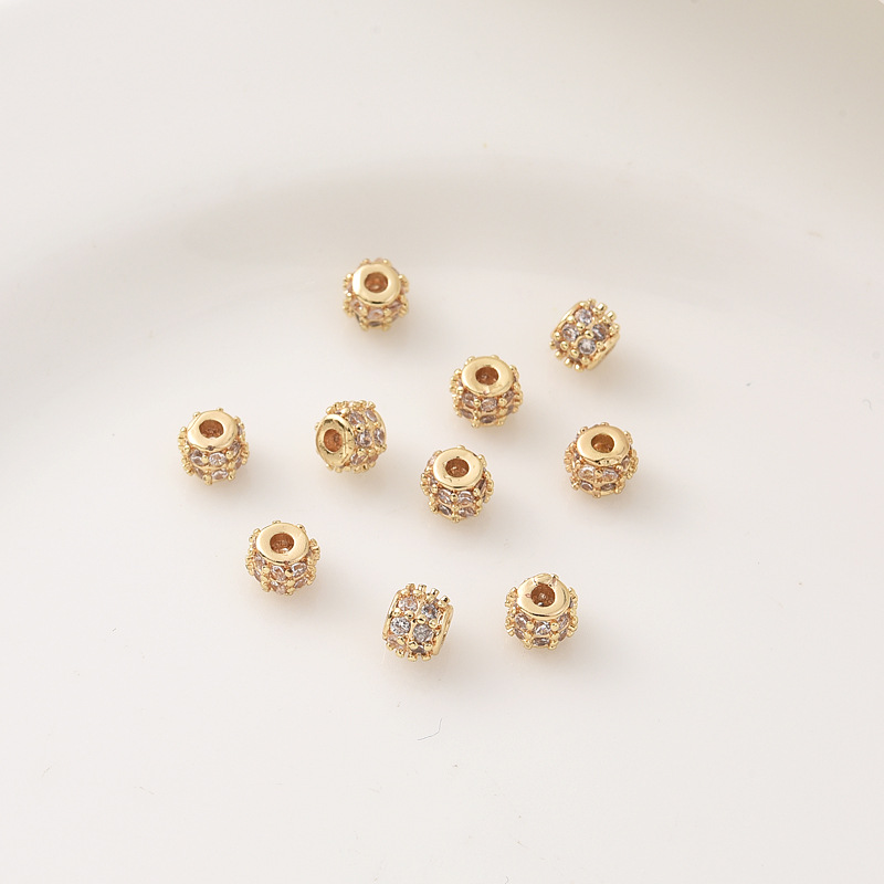 Full White Zircon Inlaid 14K Gold Plated Spacer Bead 4mm