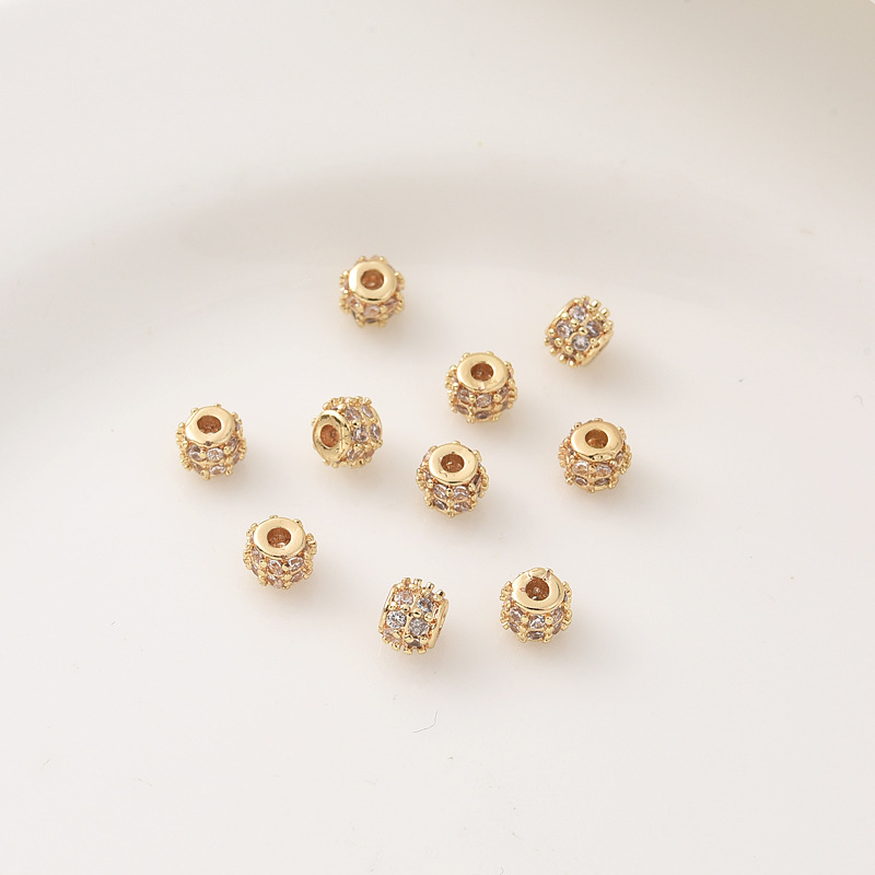 Full White Zircon Inlaid 14K Gold Plated Spacer Bead 4mm