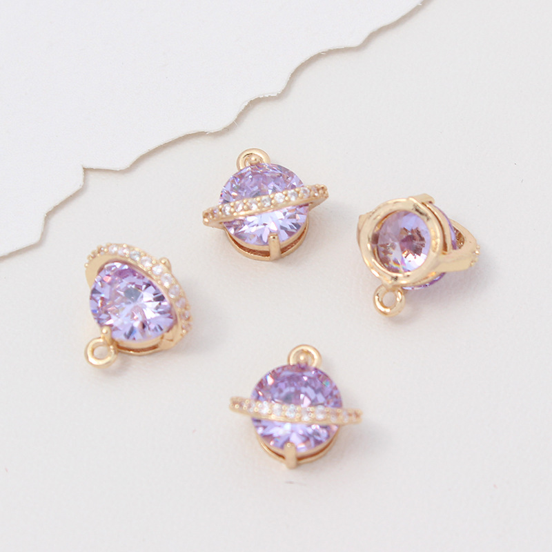 Cubic Zirconia Inlaid Planet Pendant Charms for Jewelry DIY Multiple Colors