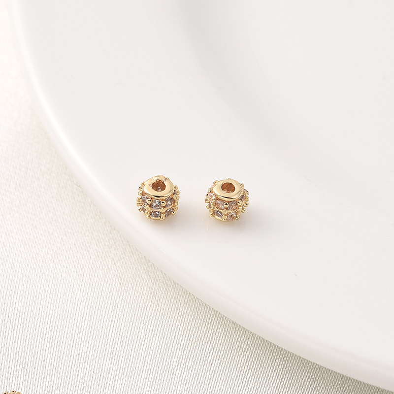 Full White Zircon Inlaid 14K Gold Plated Spacer Bead 4mm