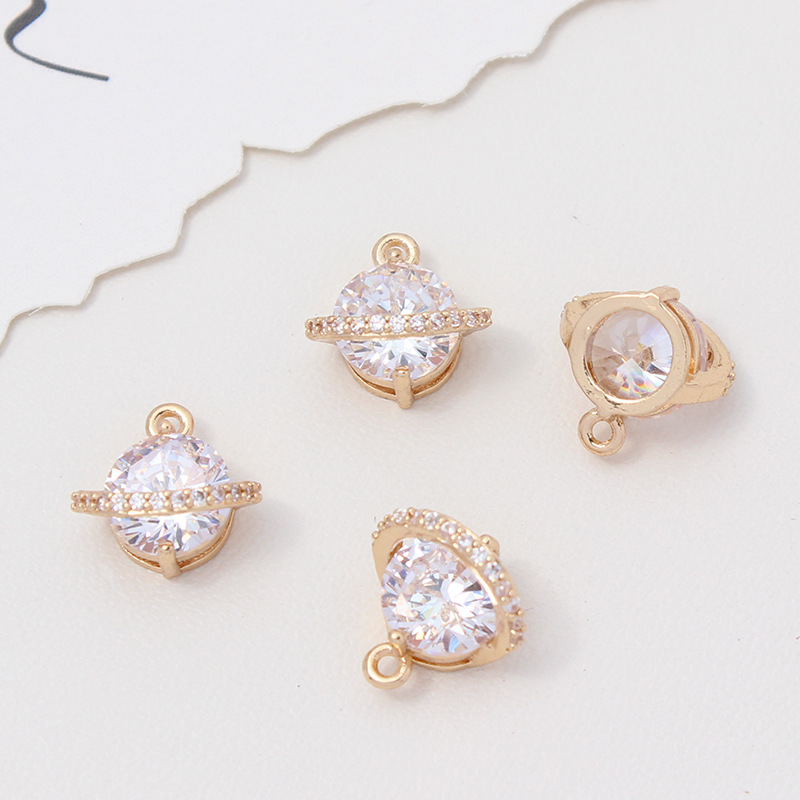 Cubic Zirconia Inlaid Planet Pendant Charms for Jewelry DIY Multiple Colors