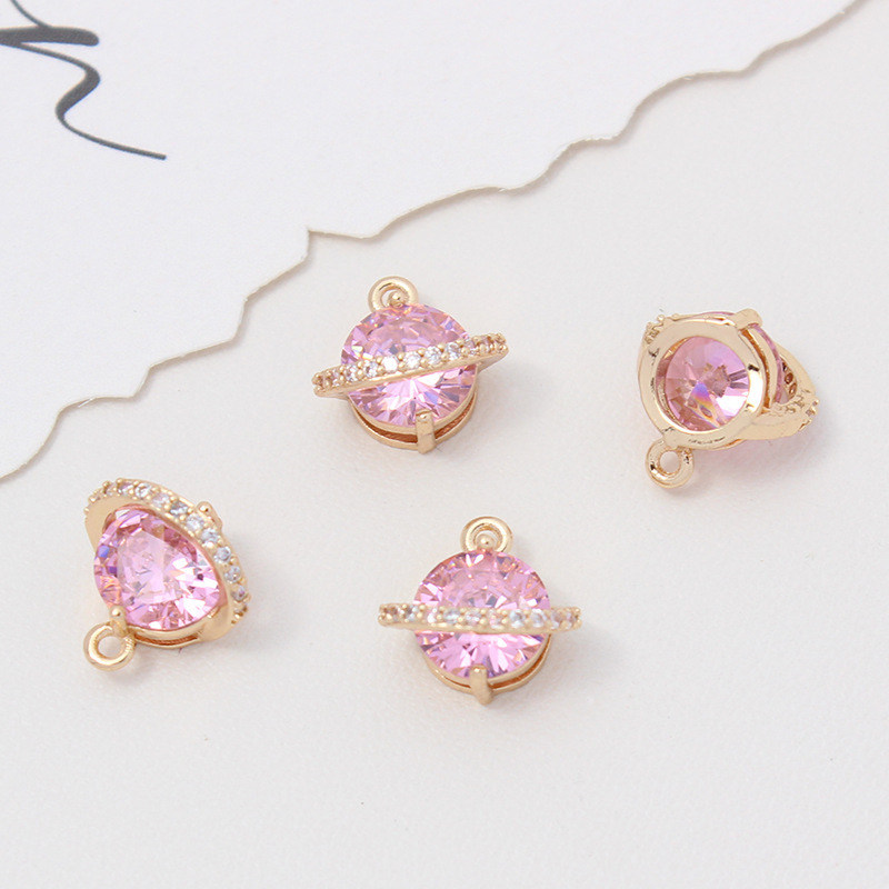 Cubic Zirconia Inlaid Planet Pendant Charms for Jewelry DIY Multiple Colors