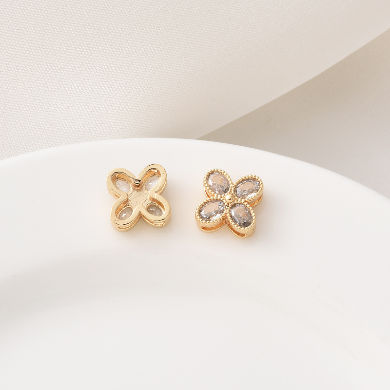 9mm Colored Zircon Inlaid Four-Leaf Double Row Spacer Bead