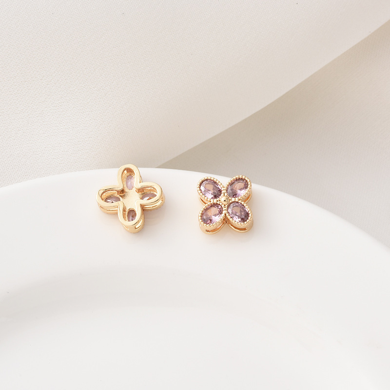 9mm Colored Zircon Inlaid Four-Leaf Double Row Spacer Bead