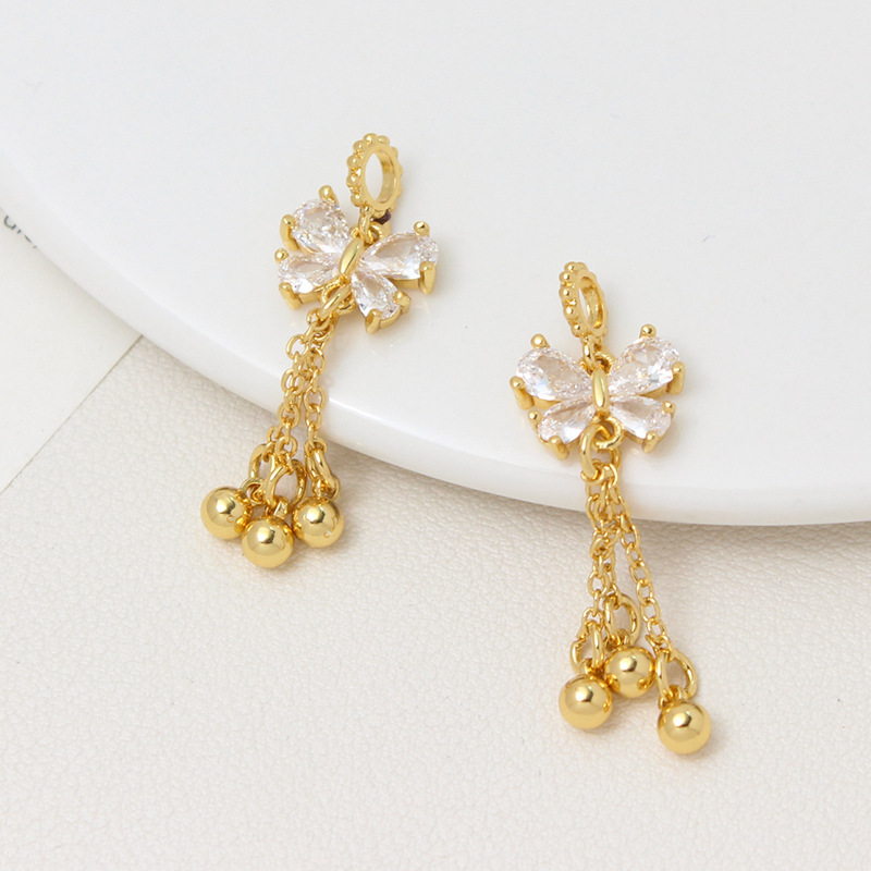 14k Gold Zircon Butterfly Charm Pendant with Hanging Rings-likayjewel