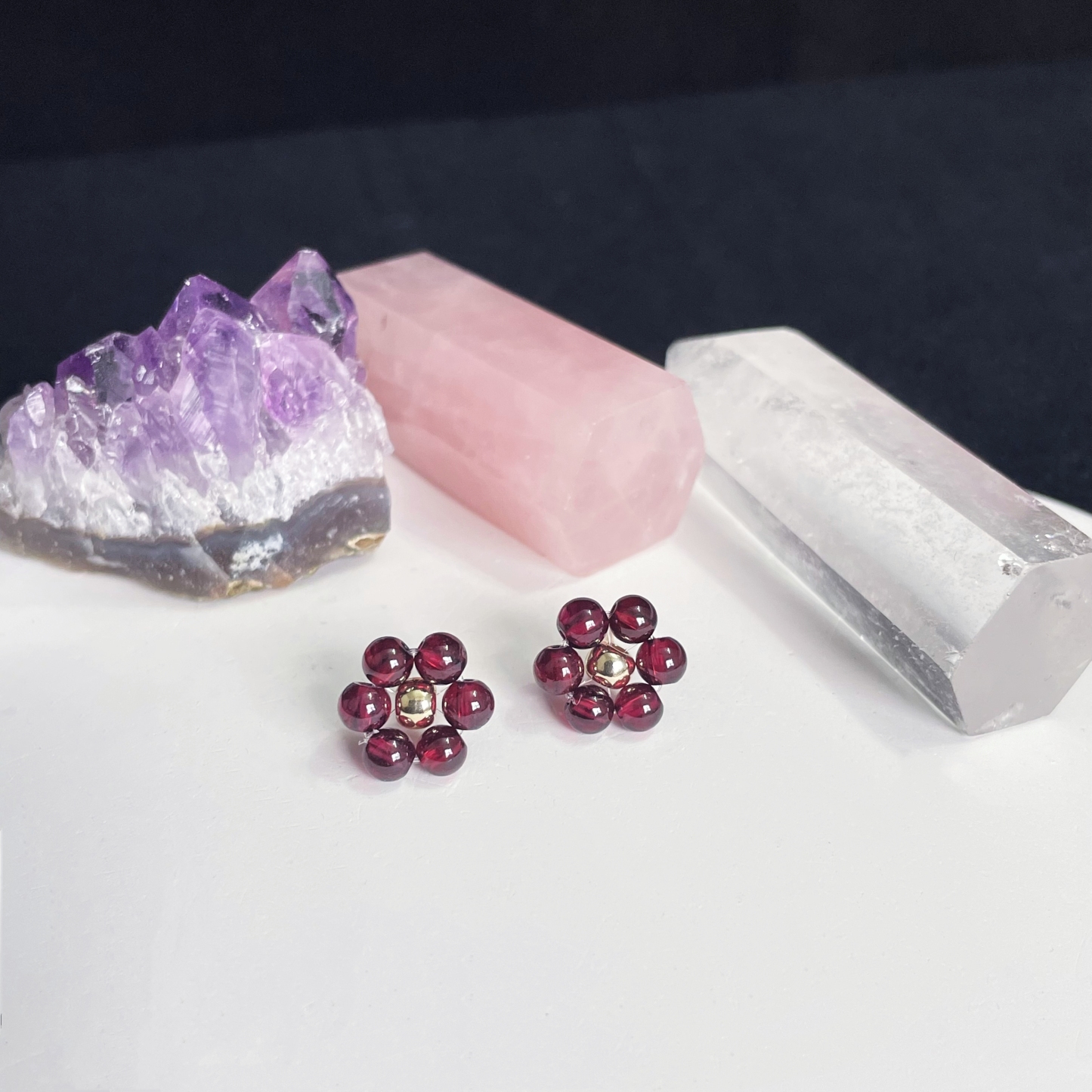 Garnet Blossoms Simple Ear Studs