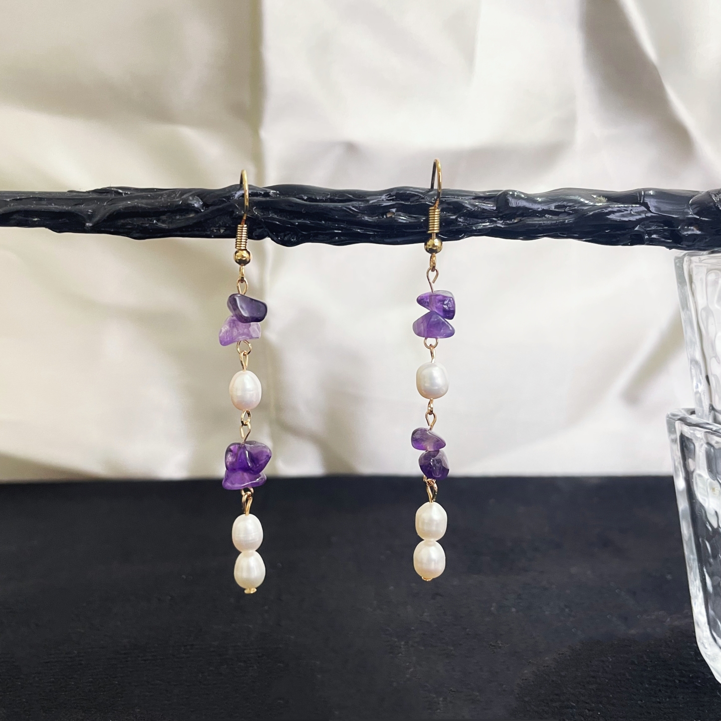Handcrafted Amethyst Pearl Earrings