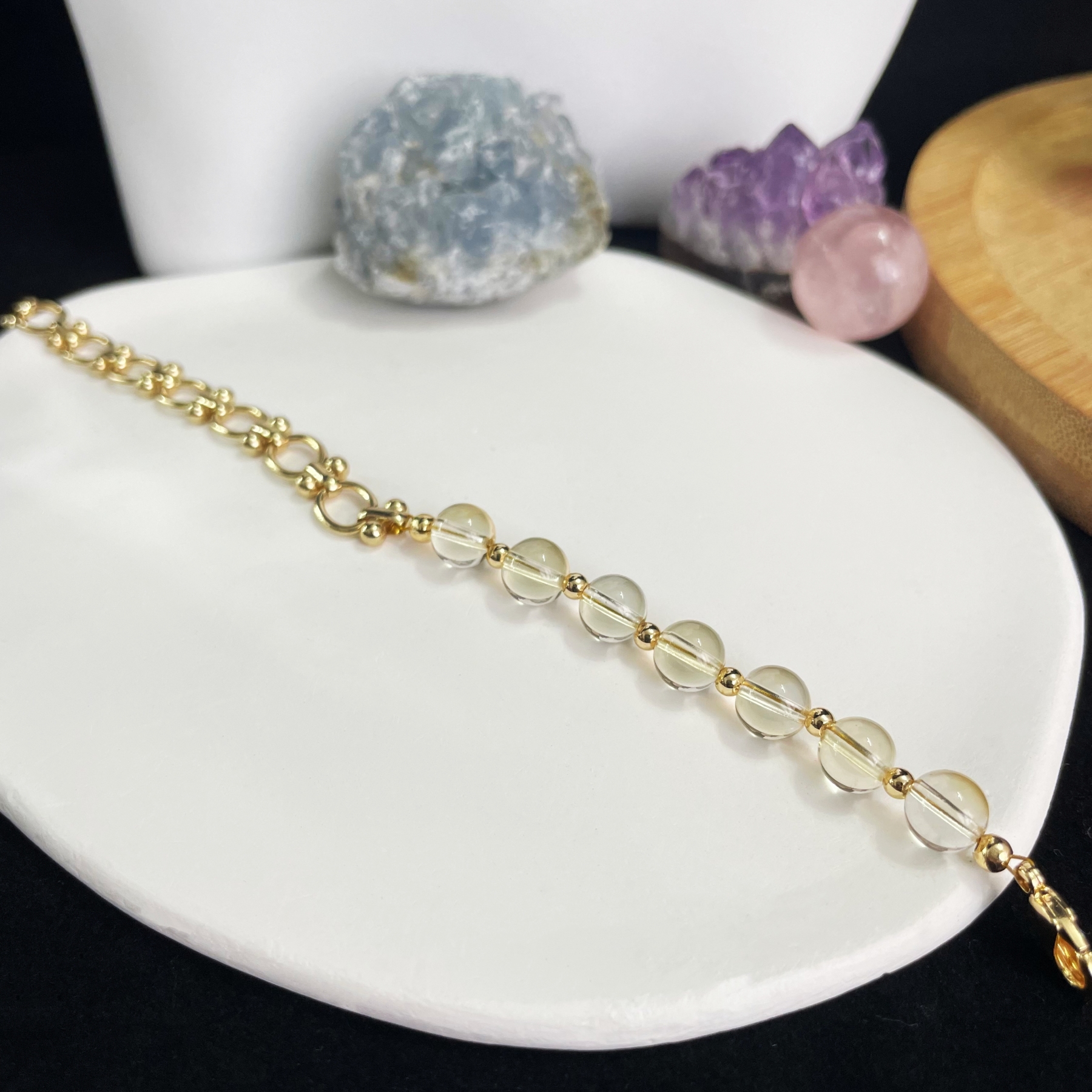 Asymmetric Citrine and Golden Chain Bracelet
