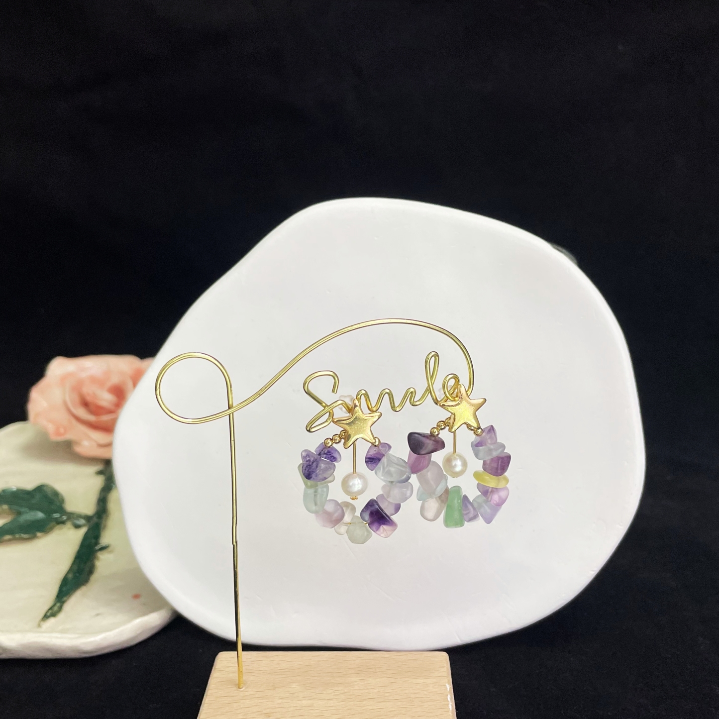 Fluorite with Pearl and Star Earrings 