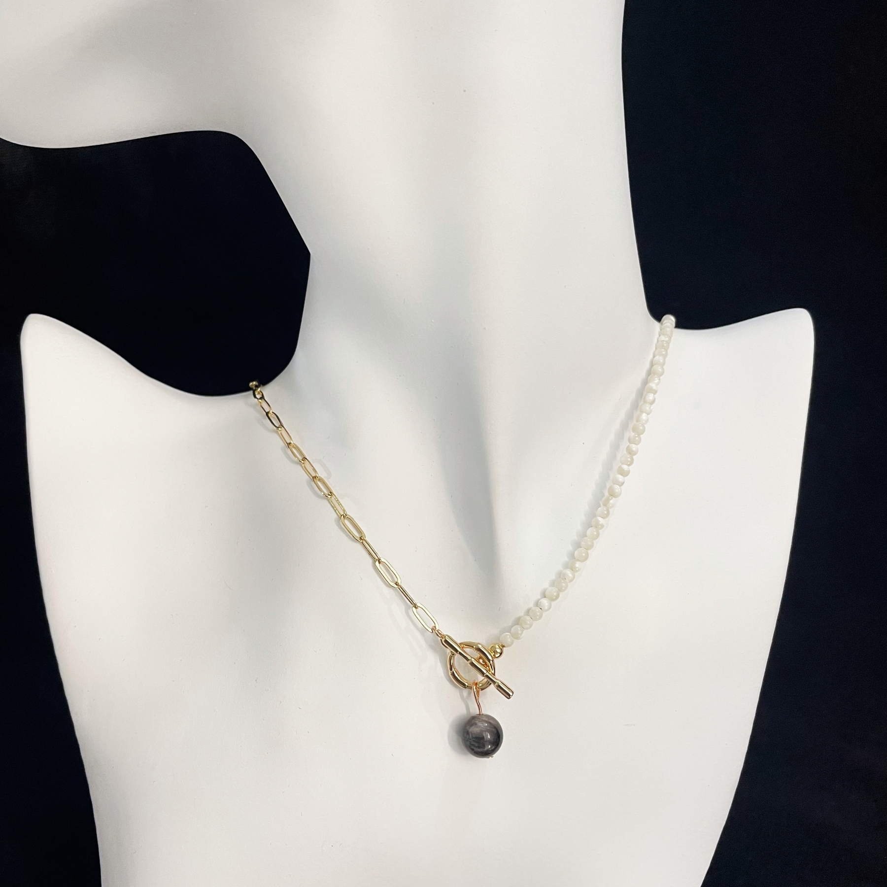 Asymmetrical Silver Obsidian Necklace with OT Buckle