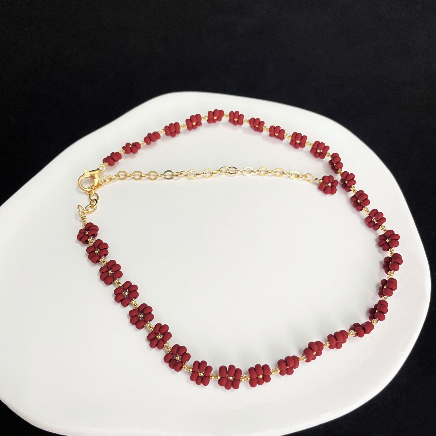Red Velvety Beads Flowers Choker