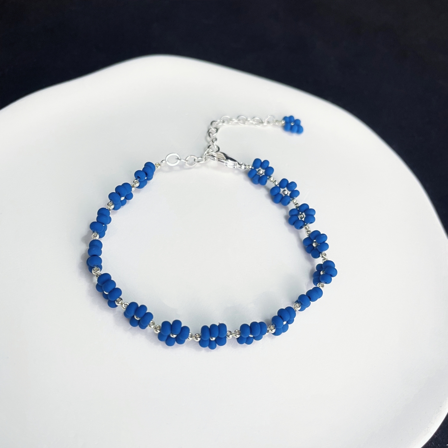 Royal Blue Velvet Bead Flowers Bracelet